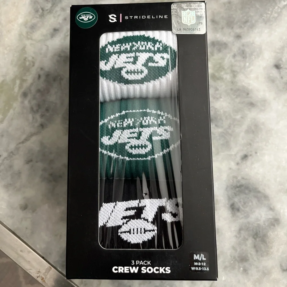 NFL New York Jets 3-Pack Strideline Crew Socks - Green, White, Black